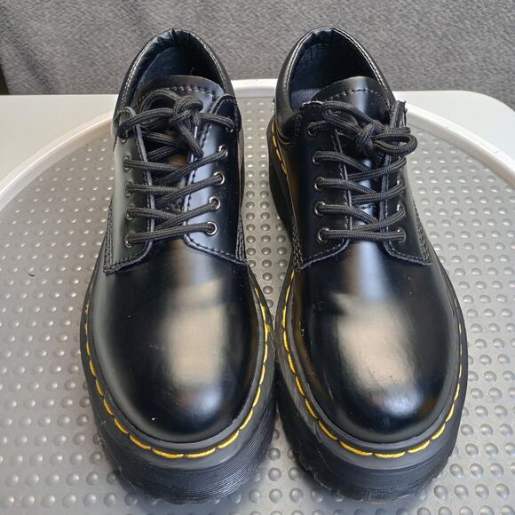 Dr. Martens 8053 Quad Platform Oxfords • Unisex Leather Chunky 5-Eye Shoes Black - Picture 2 of 10